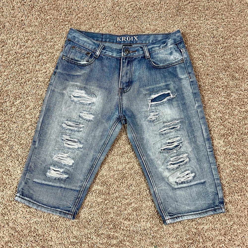 KROIX Boys Distressed Denim Shorts, Size 16